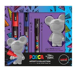 POSCA Toy Art - Toy Art + PC-1M Preta, PC-3M Azul, PC-5M Vermelha - Kit com 4 itens