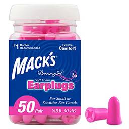 Mack's Dreamgirl Tampões de ouvido de espuma macia, 50 pares, rosa – Pequenos protetores de ouvido para dormir, ronco, estudar, eventos altos, viagens e shows
