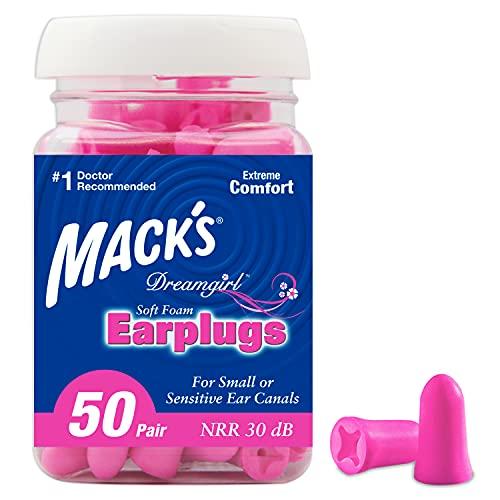 Mack's Dreamgirl Tampões de ouvido de espuma macia, 50 pares, rosa – Pequenos protetores de ouvido para dormir, ronco, estudar, eventos altos, viagens e shows