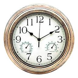 gazechimp Silencioso 12 Polegadas Display Relógio de Parede com Termômetro e Higrômetro, não Bateria Relógio de de Varredura, Latão Tone Ouro