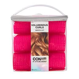 Conair Rolos de cabelo extra grandes com aderência, modelador de cabelo, rolos de cabelo autoaderentes, rosa choque, pacote com 9 com bolsa de armazenamento