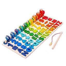 Henniu Brinquedo de pesca magnético para crianças Educação infantil Placa logarítmica Número de madeira Quebra-cabeça Classificação de formas para crianças em idade pré-escolar