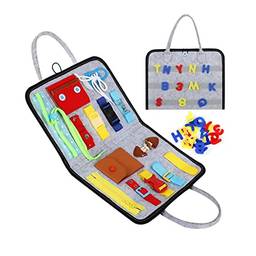 Moochy Placa para criança ocupada Brinquedo sensorial Habilidades básicas Pranchas de atividade Letras removíveis Números Habilidades motoras finas Brinquedos de aprendizagem educacionais estilo bols