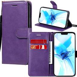 Capa carteira XYX compatível com iPhone 12 Pro Max, capa carteira flip de couro PU cor sólida com compartimentos para cartão e alça de pulso compatível com iPhone 12 Pro Max 6,7 polegadas (roxo)