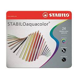 Lápis de cor Aquarelável 24 Cores em Estojo Metálico, Stabilo, Aquacolor 54.5700, Multicor