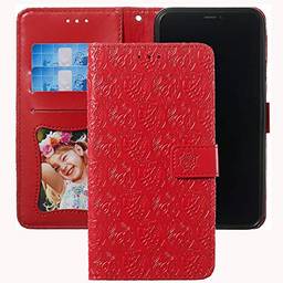 Capa carteira XYX para Xperia XA1 Ultra, Capa para Xperia XA1 Ultra, [Flor de ratã 3D] Capa de couro PU com fecho magnético de suporte, capa protetora para Sony Xperia XA1 Ultra (Vermelho)