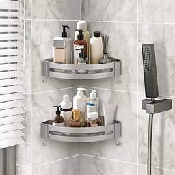 Fzdsnow prateleira para canto de banheiro prateleira de canto prateleira de canto para banheiro, prateleira banheiro adesivo (cinza (2 peças), Aluminum)