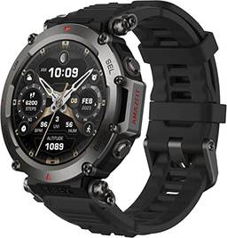 Amazfit T-Rex Ultra Smart Watch para homens, 20 dias de vida útil da bateria, 30m Freediving, Dual-Band GPS & Offline Map Support, Lam-Resistant & 100m Water-Resistant, Military-Grade Outdoor GPS Sports Watch, Preto