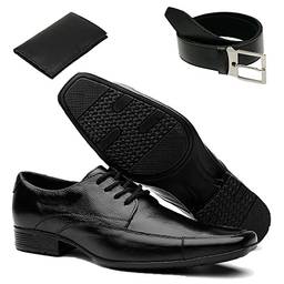 Sapato Social Masculino em Couro com Cadarço Preto + Cinto e Carteira (43)