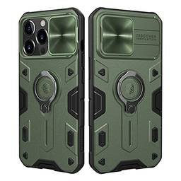 Nillkin Capa compatível com iPhone 13 Pro, capa protetora CamShield com suporte e capa para câmera, capa de grau militar com capa de lente deslizante e suporte de anel giratório para homens e mulheres, verde