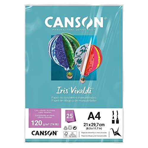 CANSON Iris Vivaldi, Papel Colorido A4 em Pacote de 25 Folhas Soltas, Gramatura 120 g/m², Cor Azul Turquesa (25)