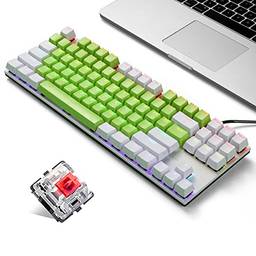 Mibee K87 87 teclas teclado mecânico com fio painel de metal injeção de duas cores keycap 20 efeitos de luz branco e verde (interruptores vermelhos)