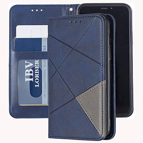 Capa carteira XYX para Samsung Galaxy S10, [recurso de suporte][compartimentos para cartões] Capa protetora de couro sintético magnético oculto (azul)