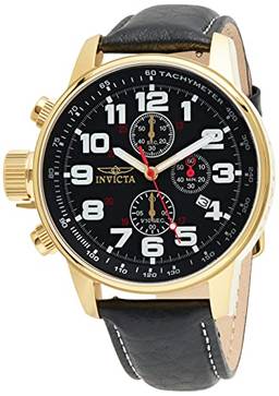 Invicta Relógio masculino I-Force de quartzo canhoto com pulseira de couro, preto (modelo: 330), Preto, 3330