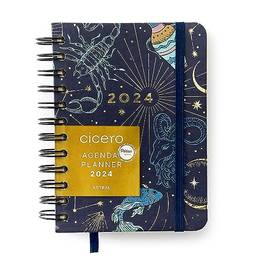 Agenda Planner Wire-O 2024 Astral Diária 11,5X16 Cartas Do Zodíaco Azul, Cicero