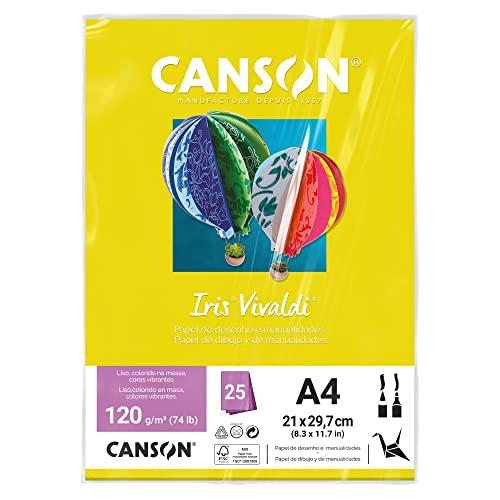 CANSON Iris Vivaldi, Papel Colorido A4 em Pacote de 25 Folhas Soltas, Gramatura 120 g/m², Cor Amarelo (05)