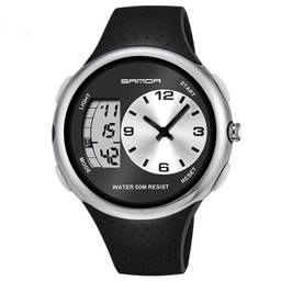 SANDA Original Moda Relógio Esportivo Marca Masculina Relógio Feminino LED Display Duplo Multifuncional Luxo Impermeável Natação Masculina Relógio Feminino (Silver)