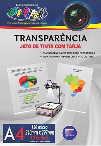 Transparencia A4 Jato de Tinta com Tarja, Off Paper, 10447, Inkjet, 150g, 10 Unidades