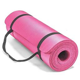 Tapete de Yoga de Espessamento Extra de 10mm (NBR) | Tapete de treino antiderrapante durável com alças de transporte | para ioga, pilates, meditação, academia | 183 * 61 * 1 cm | Rosa