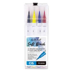 Marcador Graf Soft Brush CIS, Estojo com 12 cores, Multicor