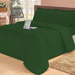 Jogo de cama Casal com edredom lençol fronha função cobre leito e cobertor (Verde e Musgo)