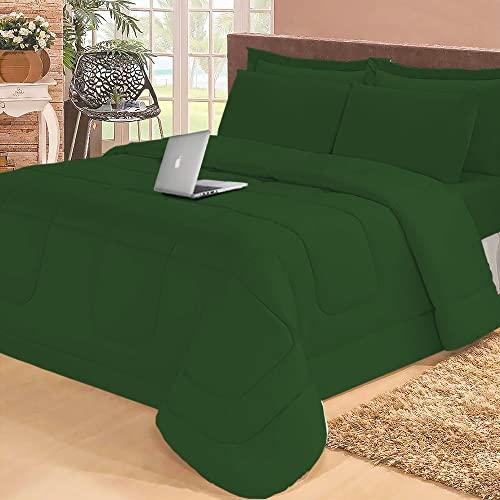 Jogo de Cama Queen com edredom lençol Fronha Função cobre leito e Cobertor (Verde Musgo)