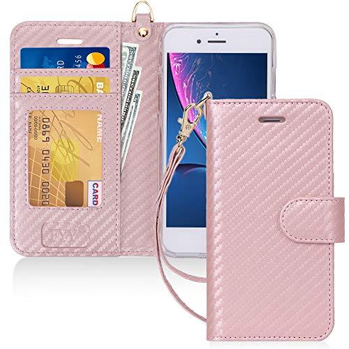 Capa FYY para iPhone 8 / iPhone 7 / iPhone SE (2nd) 2020 4,7 polegadas, [Recurso de suporte] Capa carteira de couro PU luxuosa com [Compartimentos para cartão][Alça de pulso] para iPhone 8/7/SE (2nd) 2020 (4,7") Mat Cor-de-rosa