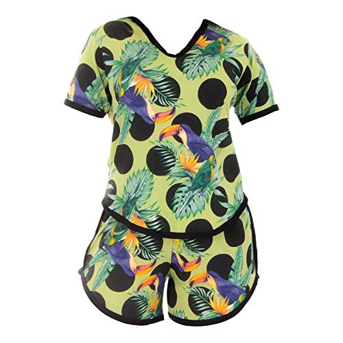 Pijama Fadinha Tecido Refrescante Short Cós Alto Click Mais Bonita (GG, Tropical)