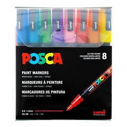 Posca Conjunto de marcadores de tinta acrílica, brilho fino de 8 cores, PC-3M (PC3MGL8)