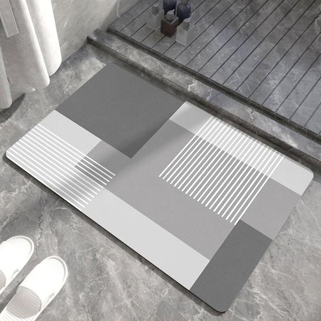 Auntzyj Tapete de banho de terra diatomácea, tapetes de banho de secagem rápida, adequado para banheiros, cozinhas e banheiros. (80x50cm, Quadrados cinza e branco)