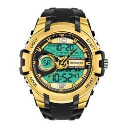 SANDA Relógio Esportivo Relógio Masculino à Prova D'água Analógico Luminoso Moda Militar LED Digital Multifuncional Relógio Masculino (Black Gold)