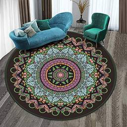Xiaomu Tapete redondo de mandala que não cai, tapete macio, antiderrapante, redondo, para cozinha, quarto, sala de estar, mesa de chá, sofá, ilusão, tapete de sofá com estampa floral