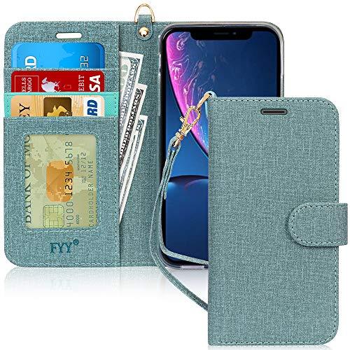 Capa de Celular FYY Para Iphone XR, Flip, PU, Compartimento de Cartão e Suporte - Verde Celadon