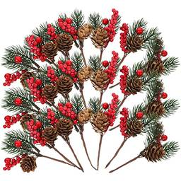 Garneck 10 Pçs Pinhas Artificiais Pinhas Pinhas de Baga Vermelha Hastes de Pinho de Inverno Pinhas para Artesanato Guirlanda de Natal Grinalda de Férias Arranjos de Flores Foto Prop