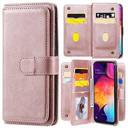 Capa carteira XYX para Samsung Galaxy A51 5G SM-A516 [não serve para A51 4G], capa carteira flip de couro PU cor sólida com suporte com 10 compartimentos para cartão, ouro rosa
