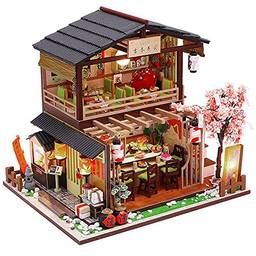 Kit de móveis de madeira em miniatura para casa de bonecas KUKIXO DIY, kit de casa de bonecas com capa à prova de poeira, mini casa de bonecas de madeira feita à mão para presente adulto (H14)?R??????