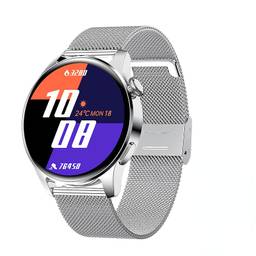 SANDA Bluetooth Call Relógio Inteligente Masculino Toque Completo Esporte Fitness Relógios À Prova D' Água Freqüência Cardíaca Banda De Aço Smartwatch Android IOS (Mesh belt silver)