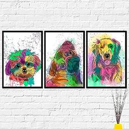 Quadros Cachorro Dog Colorido Kit 3 Decorativos Decoração