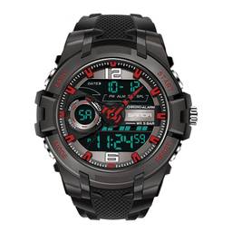 SANDA Relógio Esportivo Relógio Masculino à Prova D'água Analógico Luminoso Moda Militar LED Digital Multifuncional Relógio Masculino (Black Red)