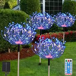 Fireworks Luzes Solares Externas Pacote com 4 480 Luzes LED Caminho Energia Solar Starburst Fairy Lights Impermeável 8 Modos de Iluminação com Controle Remoto para Quintal de Natal Decorativo (MultiColorido)