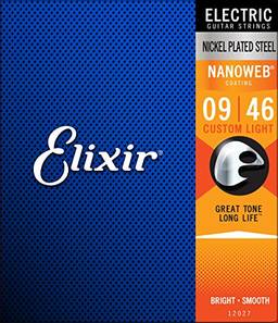 Elixir Cordas de guitarra elétrica com revestimento NANOWEB, luz personalizada (.009-.046)