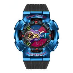 SANDA Relógio Masculino Criativo Impermeável Relógio Esportivo Quartzo Multifuncional Relógio Militar Masculino (Black Blue)